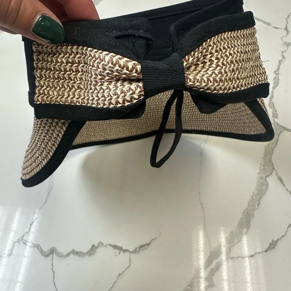 Packable Black and Tan Straw Visor Black Tan Hat